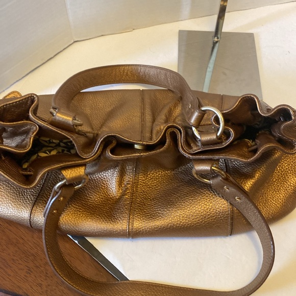 VGUC. Sigrid Olsen Brown/Bronze leather shoulder bag/drawstring bag. - Picture 15 of 16